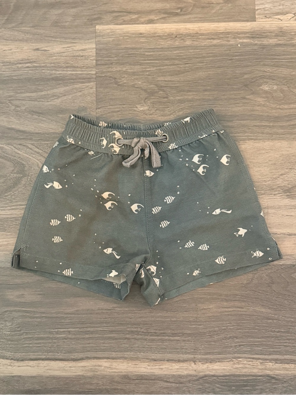 Rylee + Cru Olive Green Fish-Print Swim Trunks